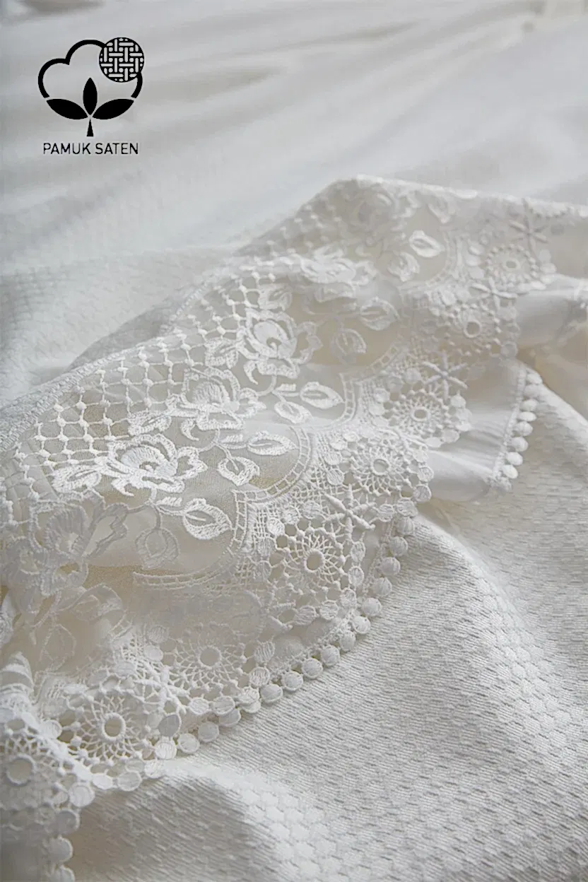 Espina Dantelli Süper King Size 7 Parça Nevresim + Pike Set - Nazik Home - Yuvama Değer!