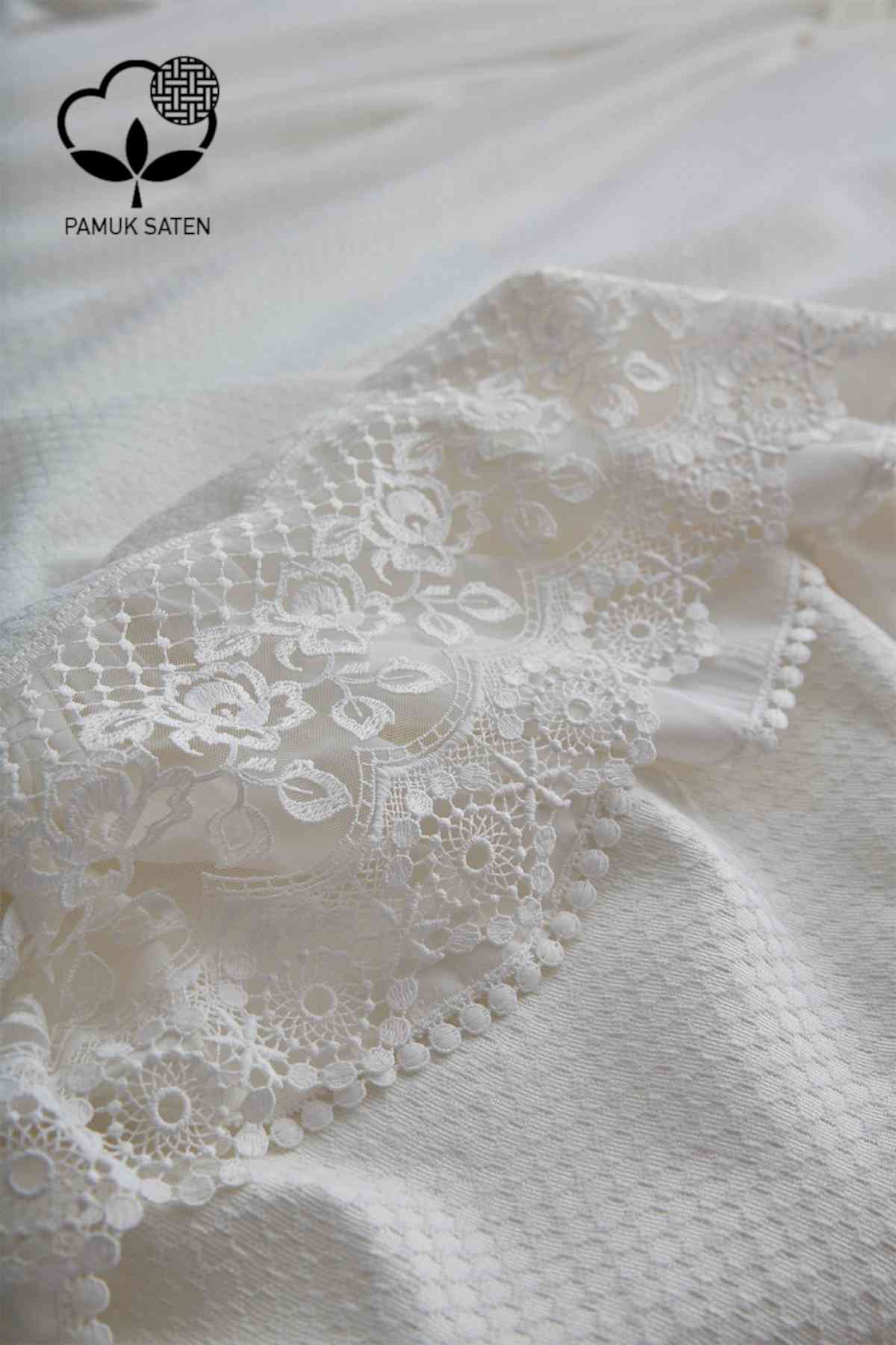 Espina Dantelli Süper King Size 7 Parça Nevresim + Pike Set - Nazik Home - Yuvama Değer!