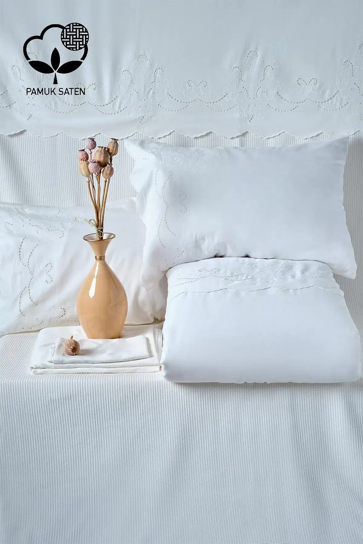 Hanedan İşlemeli Çift Kişilik 7 Parça Nevresim + Pike Set - Nazik Home - Yuvama Değer!