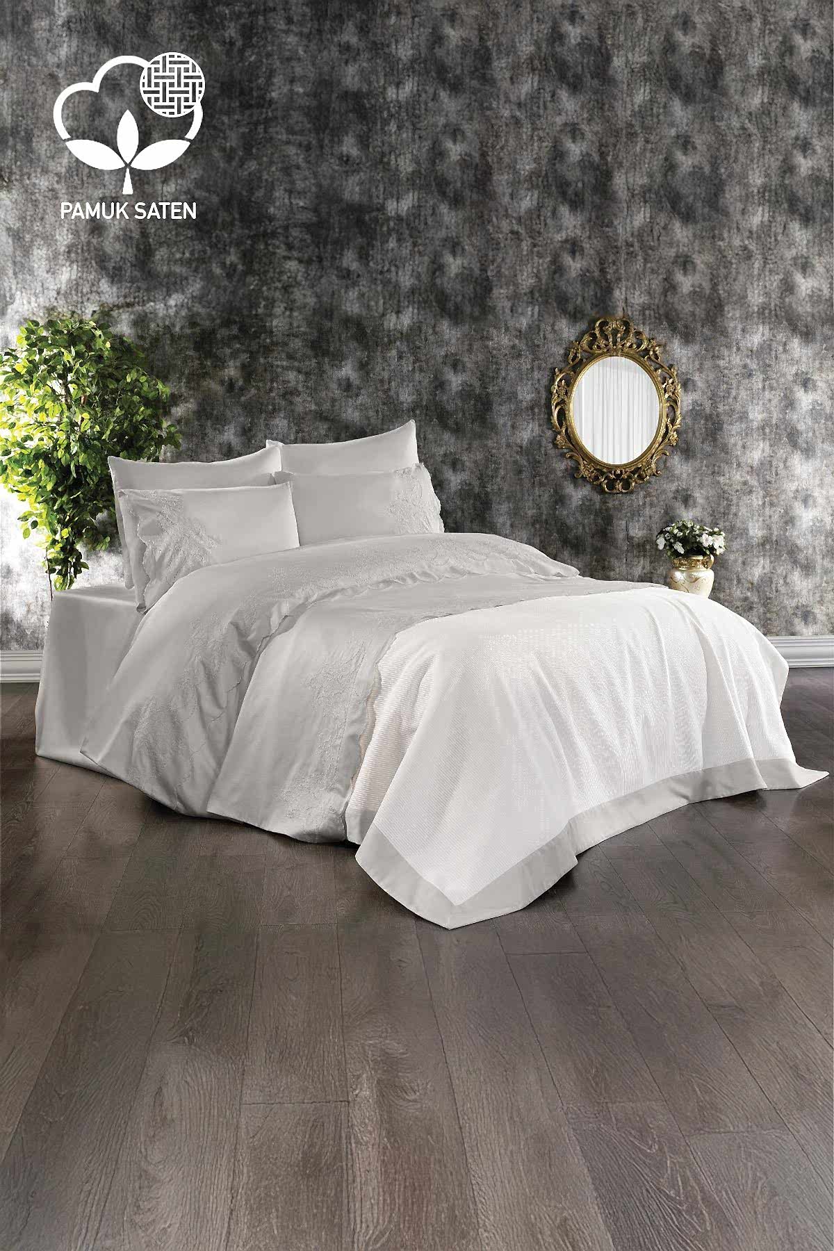 Hanedan İşlemeli Süper King Size 7 Parça Nevresim + Pike Set - Nazik Home - Yuvama Değer!