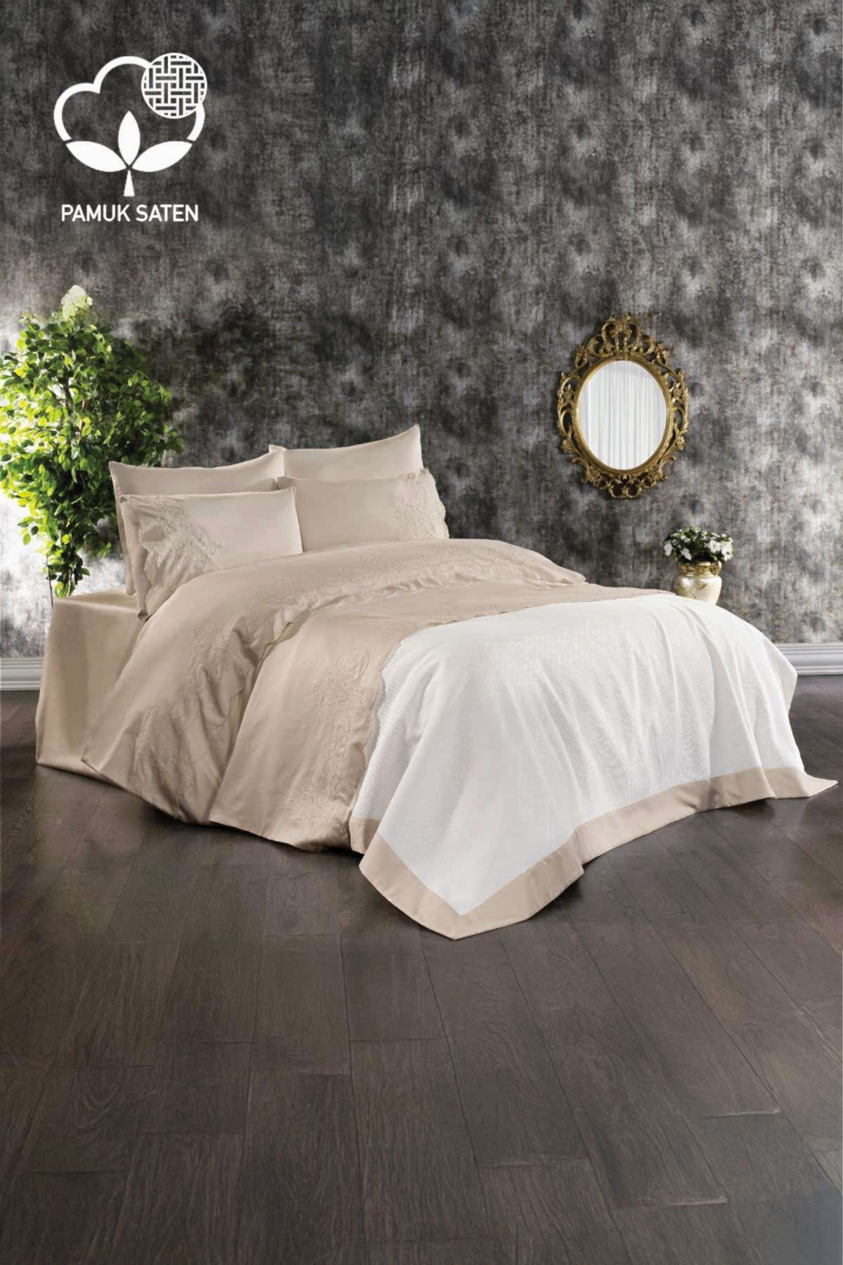 Hanedan İşlemeli Süper King Size 7 Parça Nevresim + Pike Set - Nazik Home - Yuvama Değer!