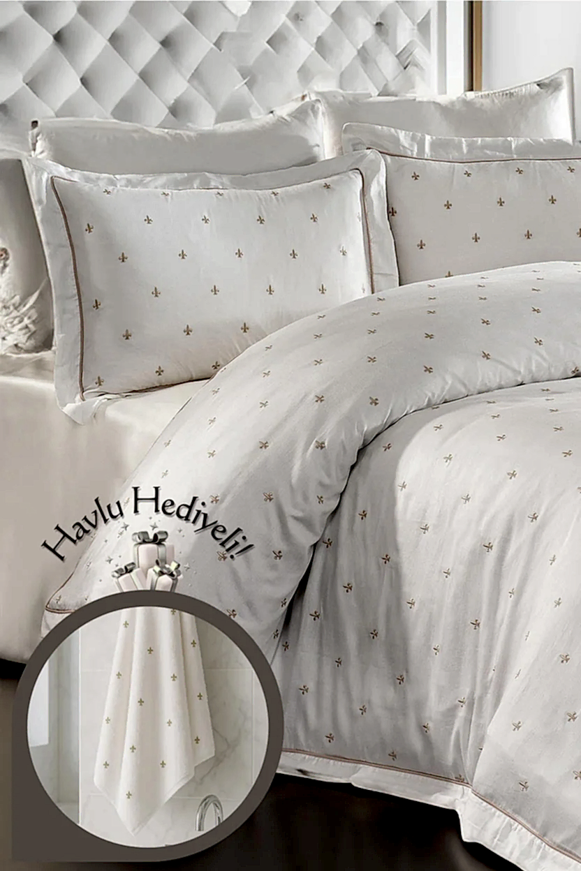 Hermoso Pamuk Çift Kişilik 6 Parça Nevresim Takımı Havlu Hediyeli