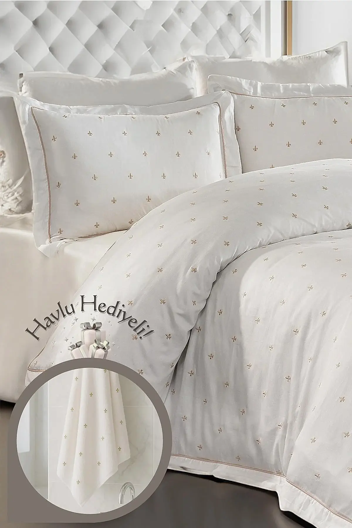 Hermoso Pamuk Çift Kişilik 6 Parça Nevresim Takımı Havlu Hediyeli