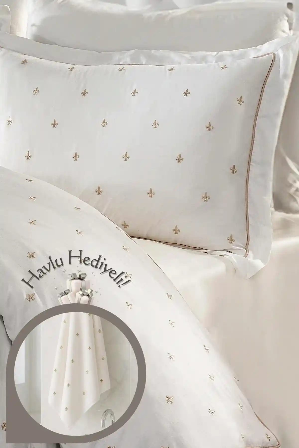 Hermoso Pamuk Çift Kişilik 6 Parça Nevresim Takımı Havlu Hediyeli