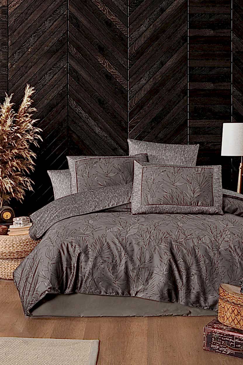 Jazz 300 TC Yaprak Desenli Süper King Size 6 Parça Nevresim Takımı - Nazik Home - Yuvama Değer!