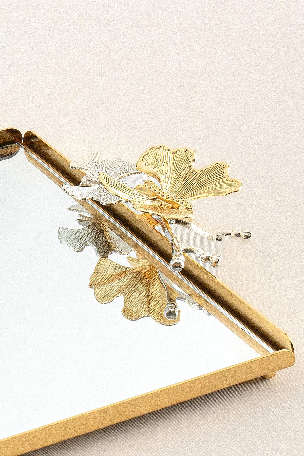 Laura Kelebek Kulplu Altın Büyük Tepsi (40 x 26 cm) - Nazik Home - Yuvama Değer!