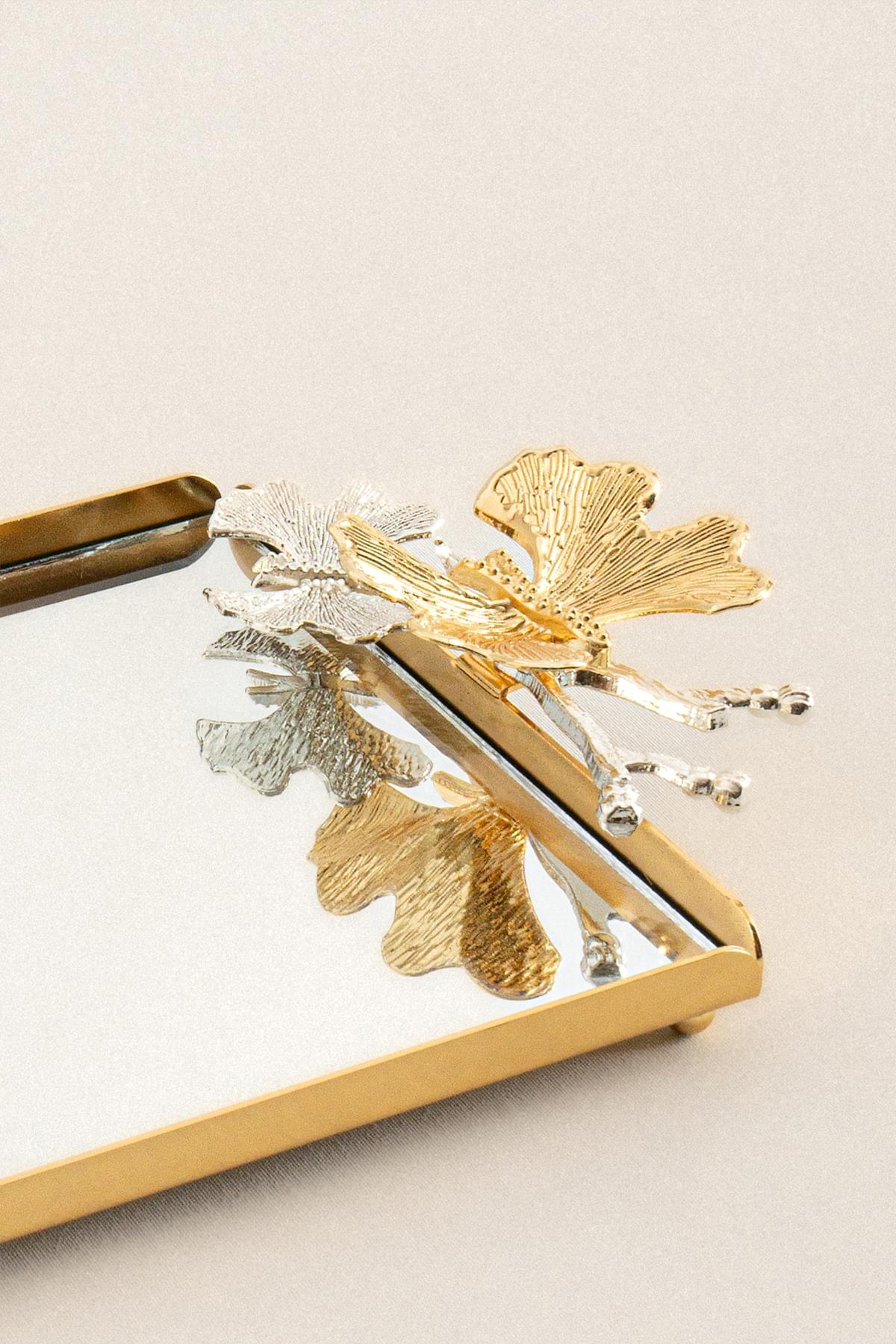 Laura Kelebek Kulplu Altın Küçük Tepsi (26 x 18 cm) - Nazik Home - Yuvama Değer!