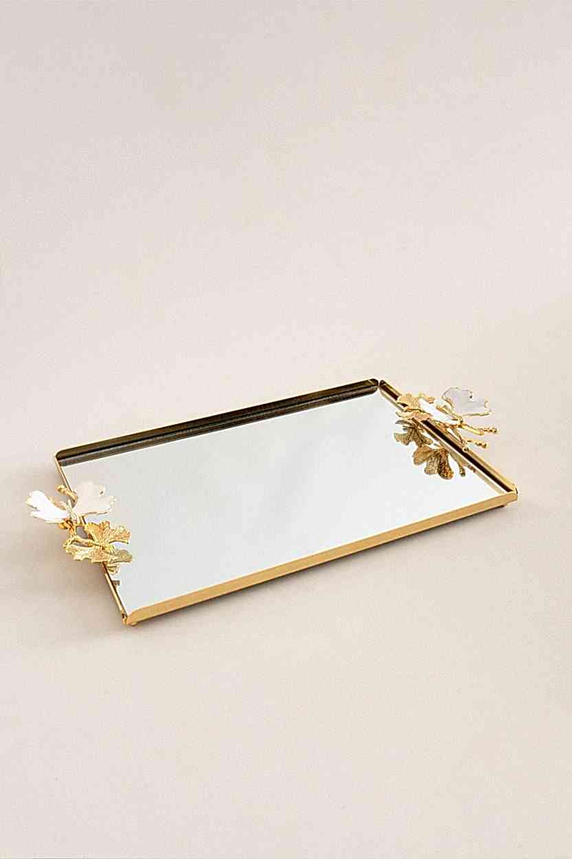 Laura Kelebek Kulplu Altın-Mine Büyük Tepsi (40 x 26 cm) - Nazik Home - Yuvama Değer!