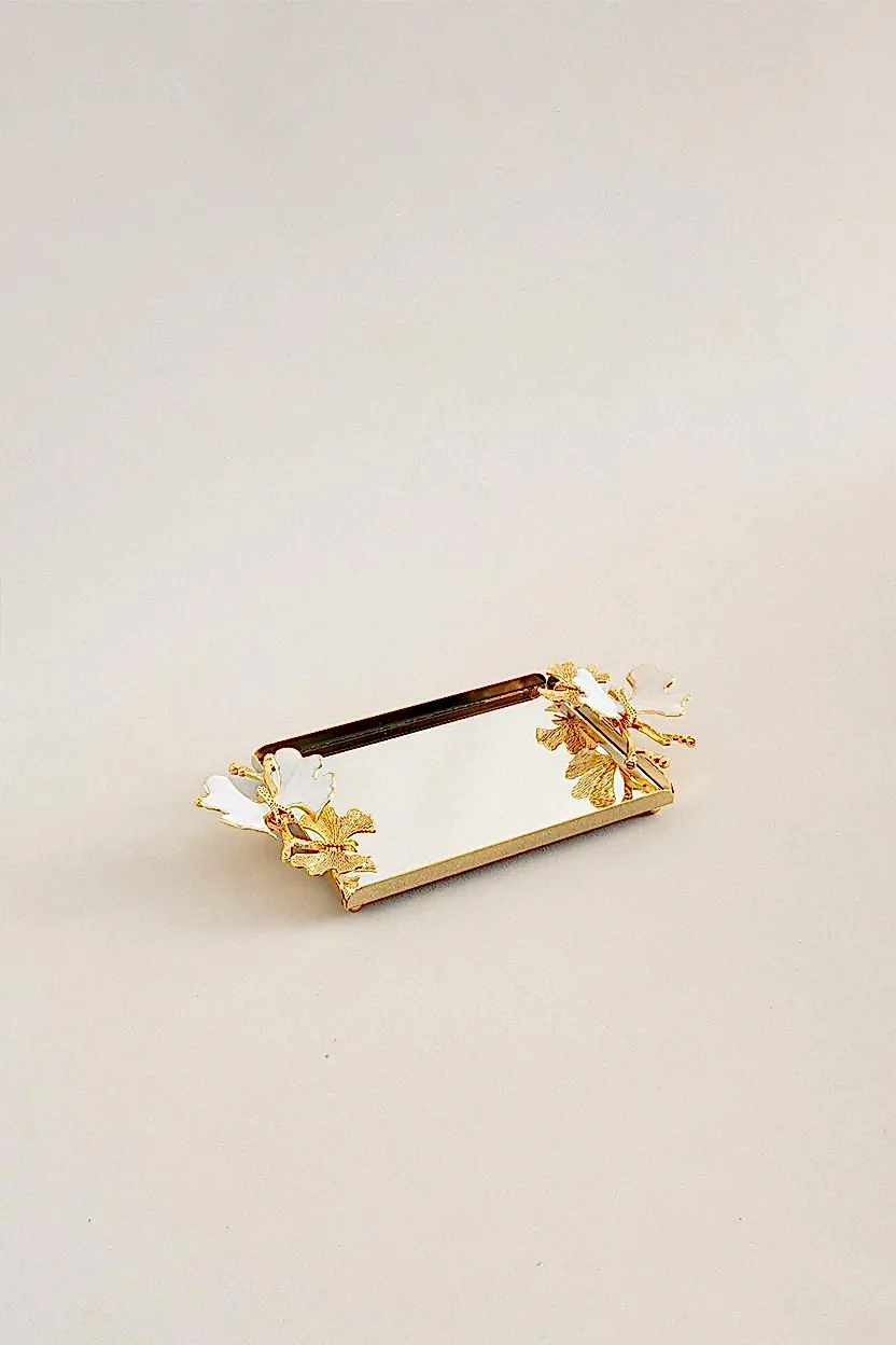 Laura Kelebek Kulplu Altın-Mine Mini Tepsi (22 x 15 cm) - Nazik Home - Yuvama Değer!