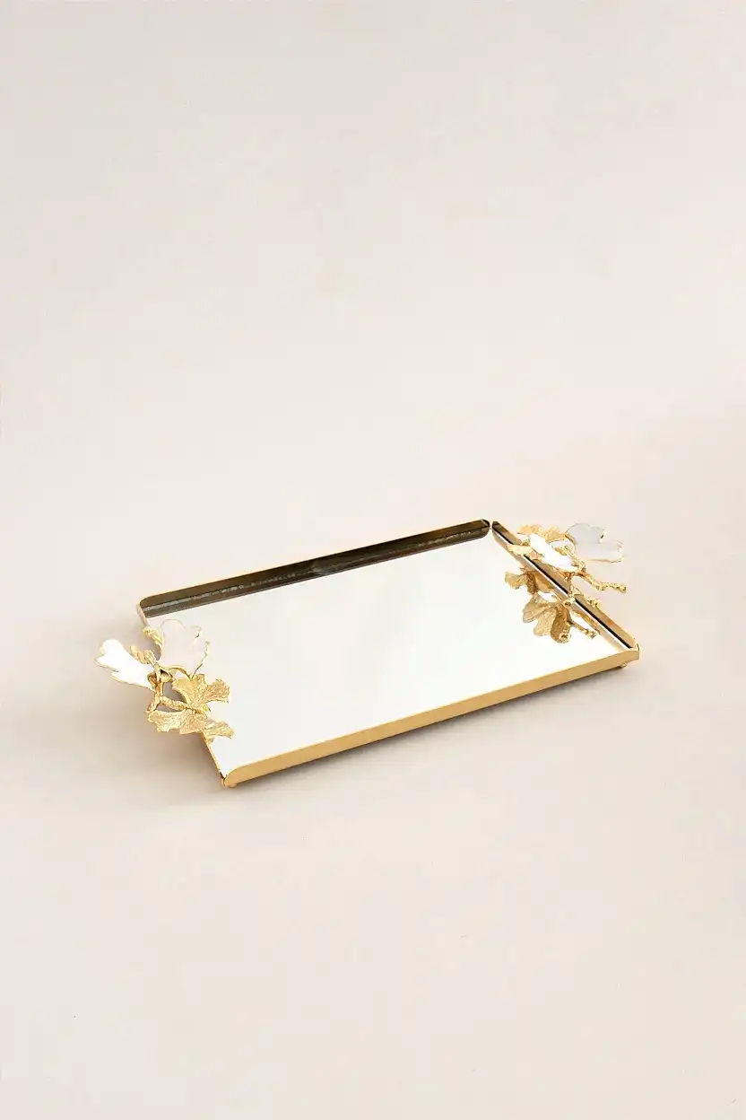 Laura Kelebek Kulplu Altın-Mine Orta Tepsi (32 x 22 cm) - Nazik Home - Yuvama Değer!