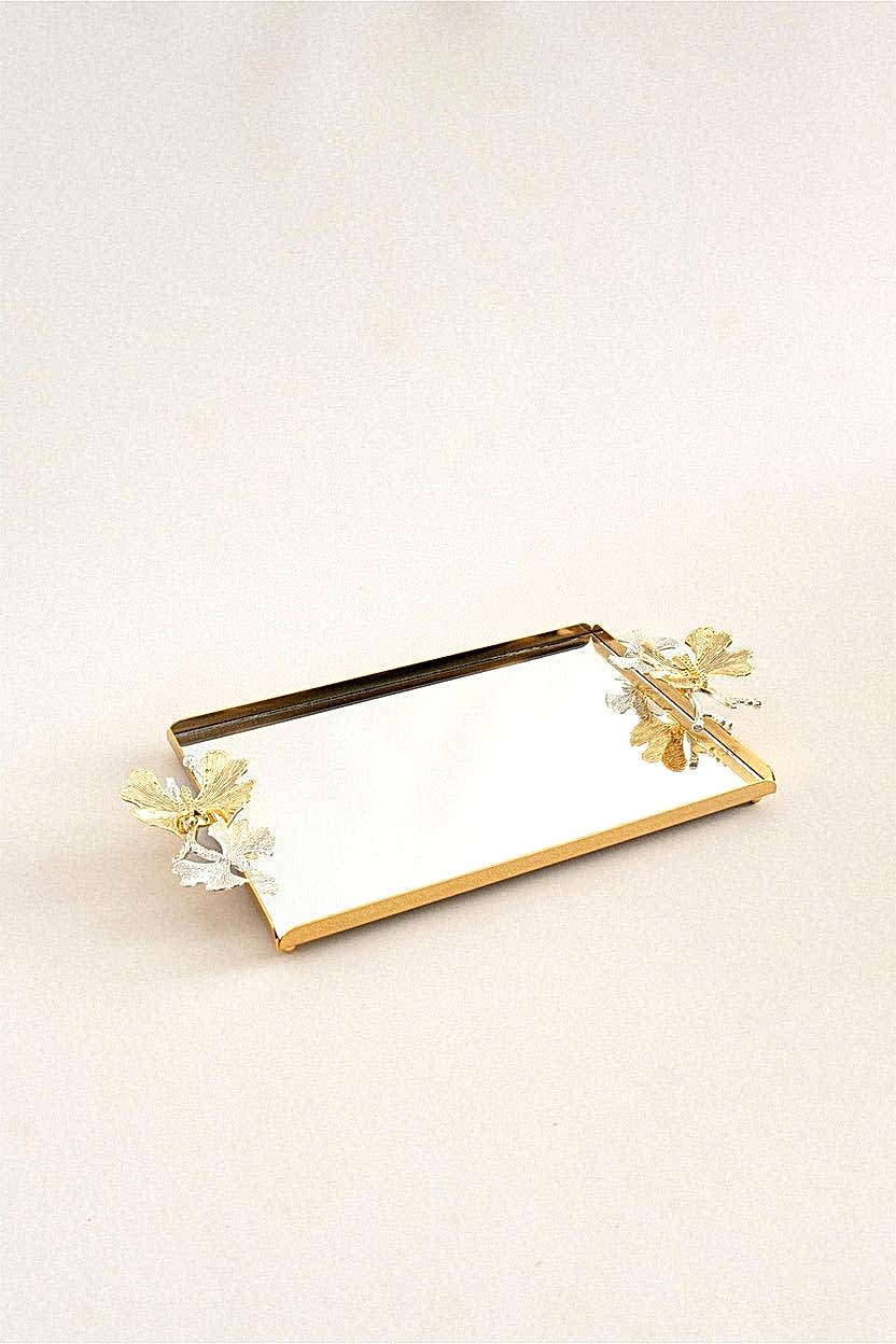 Laura Kelebek Kulplu Altın Orta Tepsi (32 x 22 cm) - Nazik Home - Yuvama Değer!