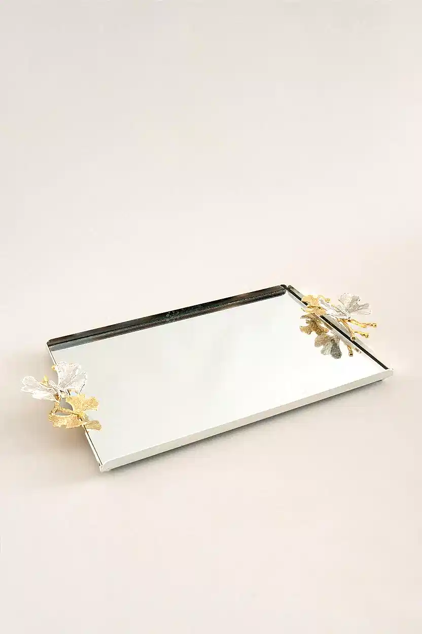 Laura Kelebek Kulplu Gümüş Büyük Tepsi (40 x 26 cm) - Nazik Home - Yuvama Değer!