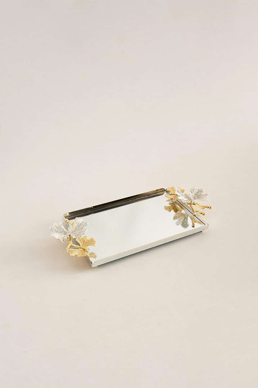 Laura Kelebek Kulplu Gümüş Küçük Tepsi (26 x 18 cm) - Nazik Home - Yuvama Değer!