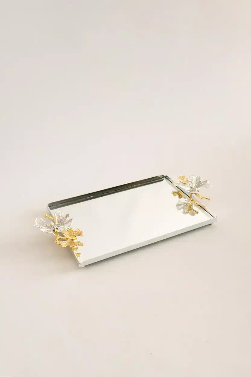 Laura Kelebek Kulplu Gümüş Orta Tepsi (32 x 22 cm) - Nazik Home - Yuvama Değer!