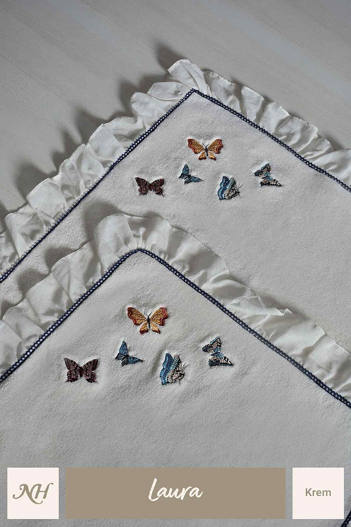 Laura Kelebek Nakışlı 2'li Paspas Set (60 x 100 cm) - Nazik Home - Yuvama Değer!
