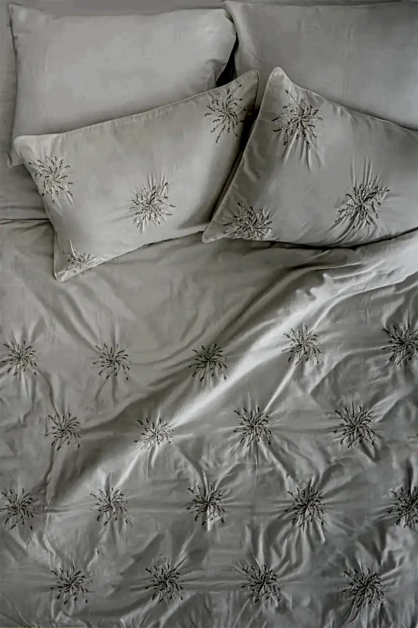 Lorient İncili Nakışlı Pamuk Saten Süper King Size 6 Parça Nevresim Takımı