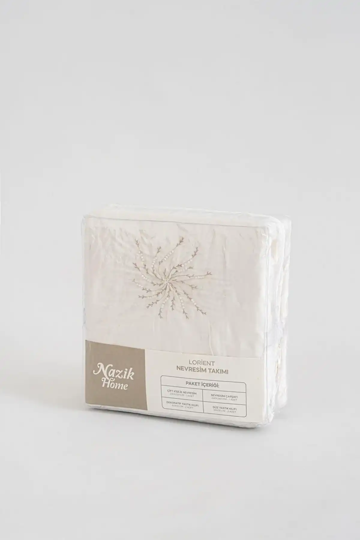 Lorient İncili Nakışlı Pamuk Saten Süper King Size 6 Parça Nevresim Takımı