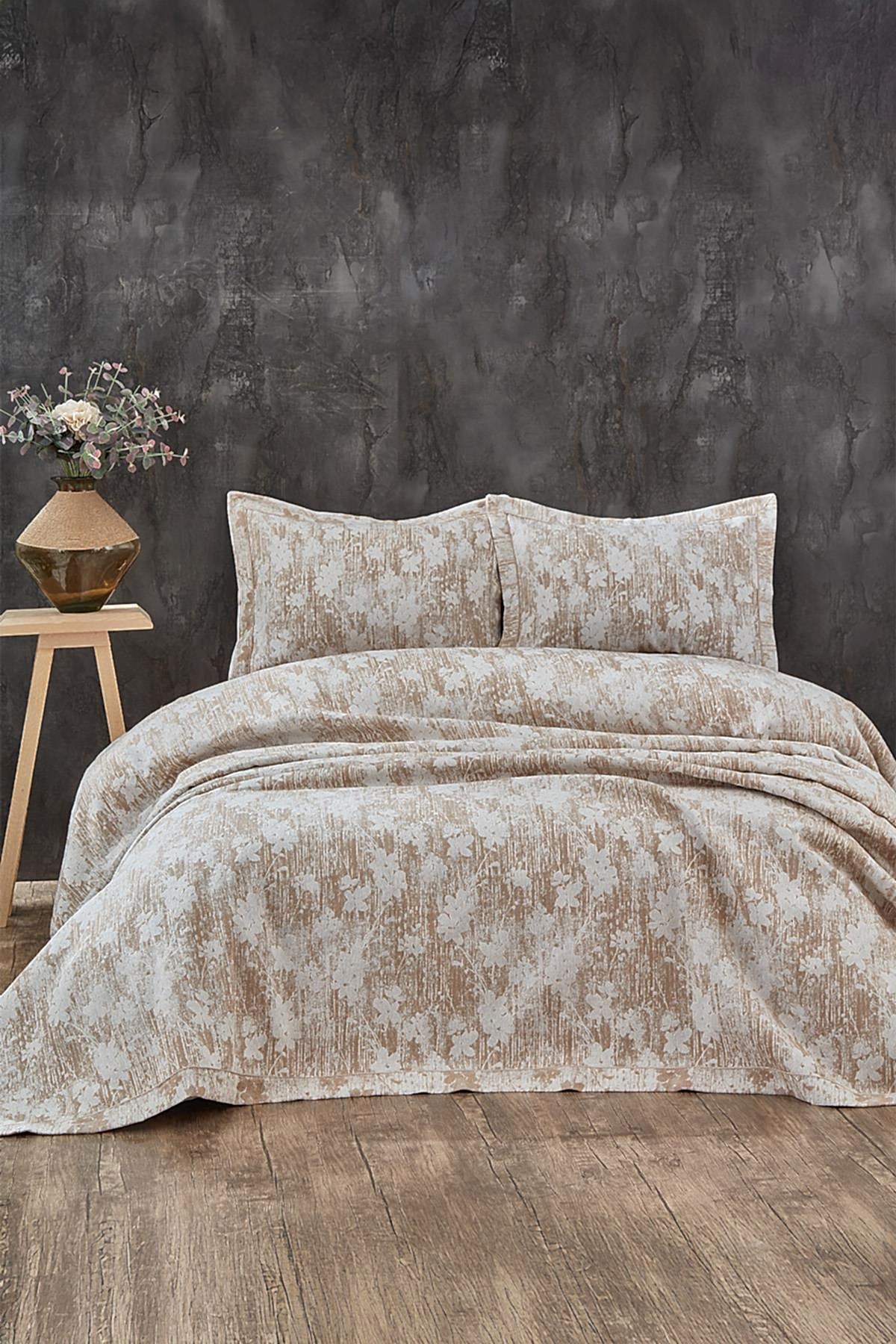 Lotus Çiçek Desenli Jakarlı Çift Kişilik Yatak Örtüsü - Nazik Home - Yuvama Değer!