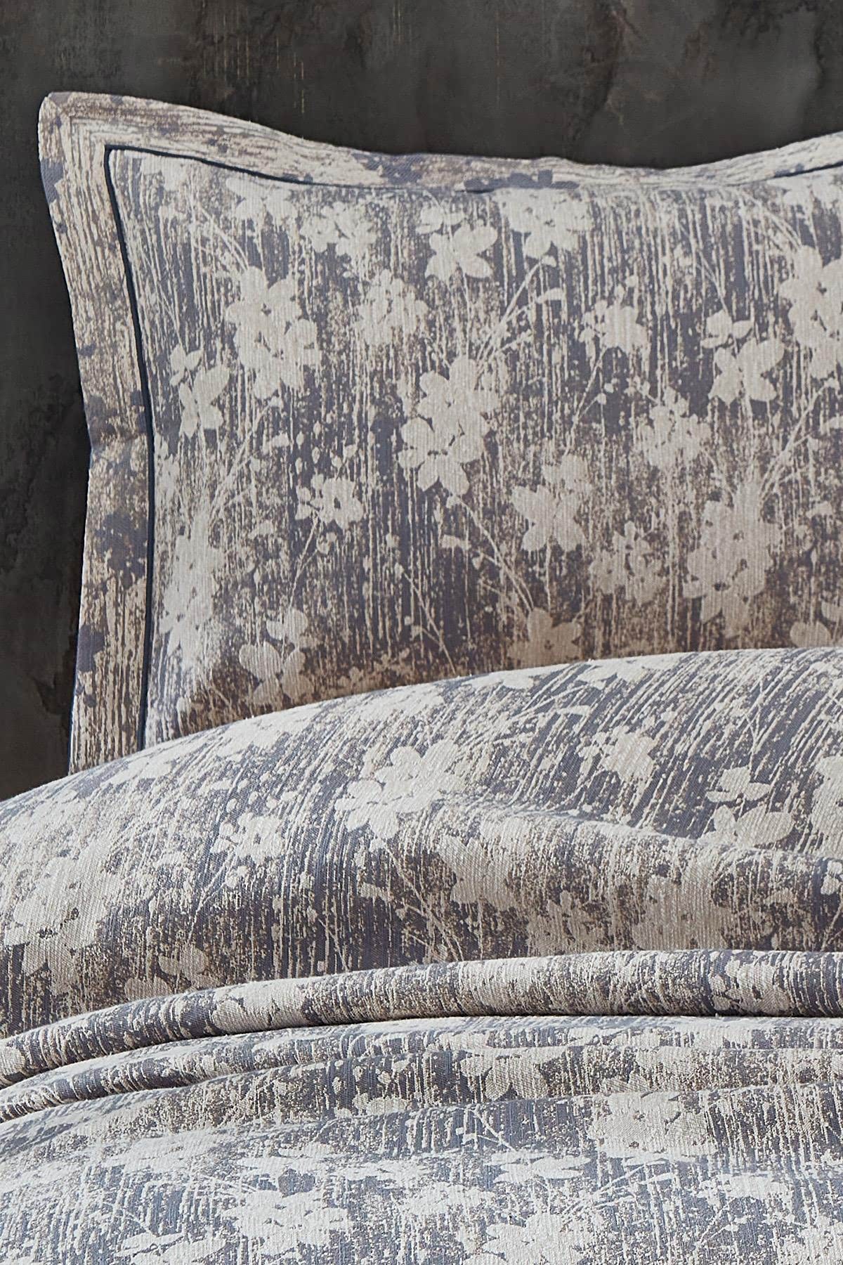 Lotus Çiçek Desenli Jakarlı Çift Kişilik Yatak Örtüsü - Nazik Home - Yuvama Değer!