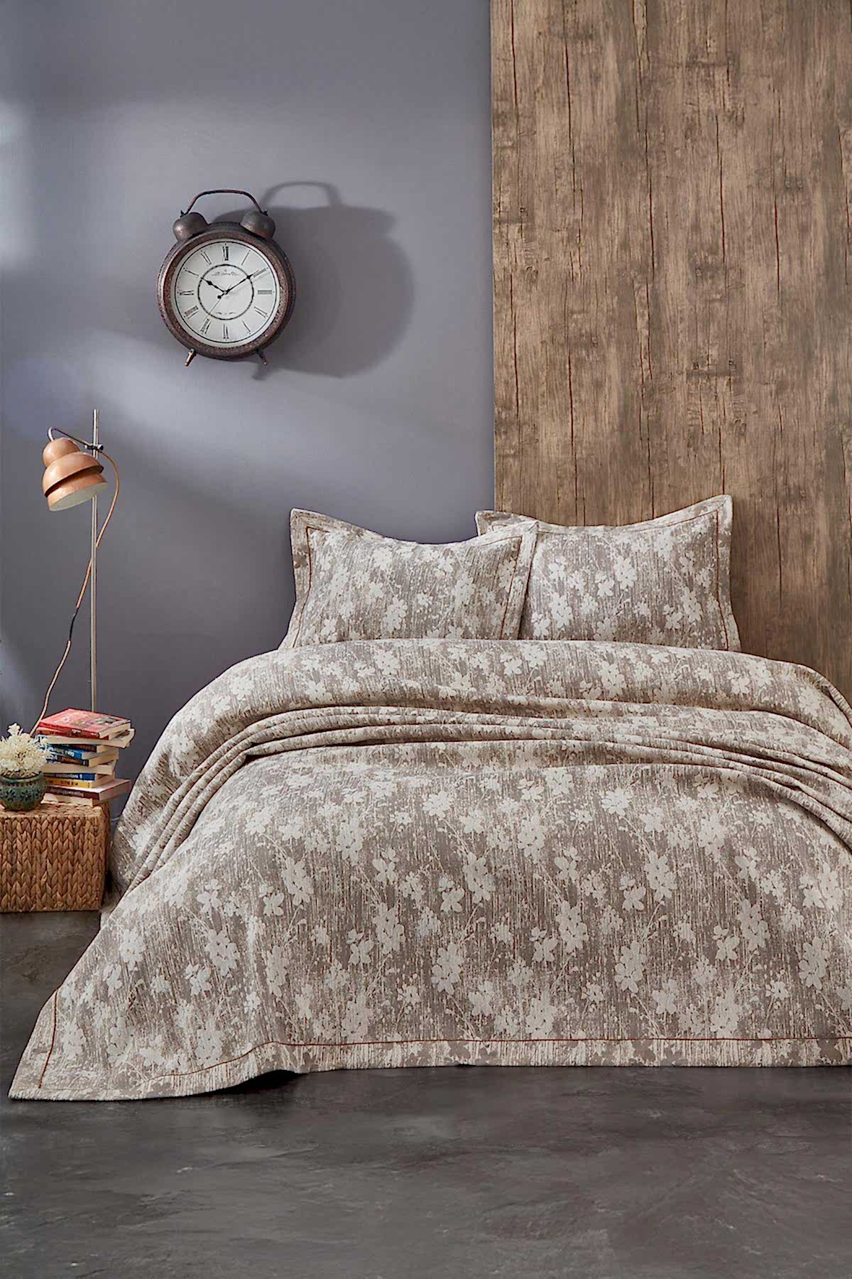 Lotus Çiçek Desenli Jakarlı Çift Kişilik Yatak Örtüsü - Nazik Home - Yuvama Değer!