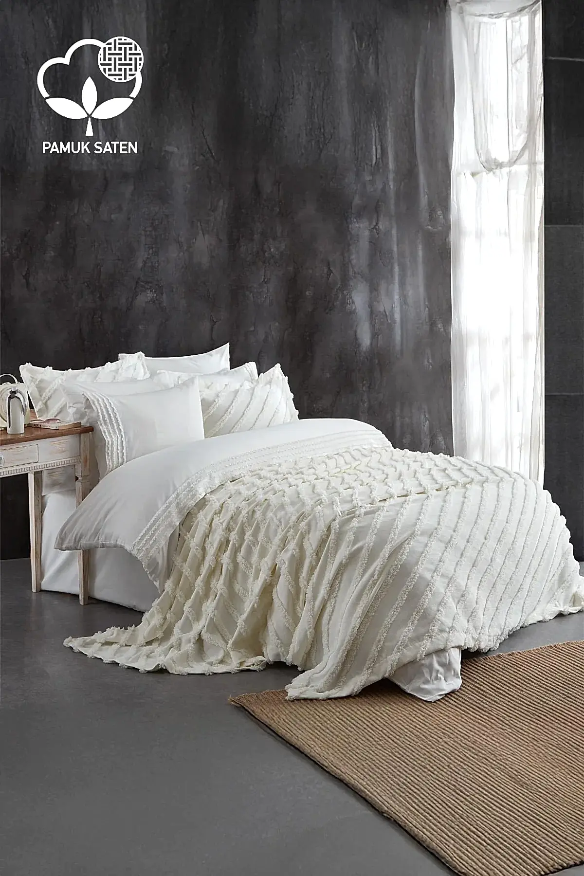 Lucas Pelüş Çift Kişilik 9 Parça Nevresim + Pike Set - Nazik Home - Yuvama Değer!