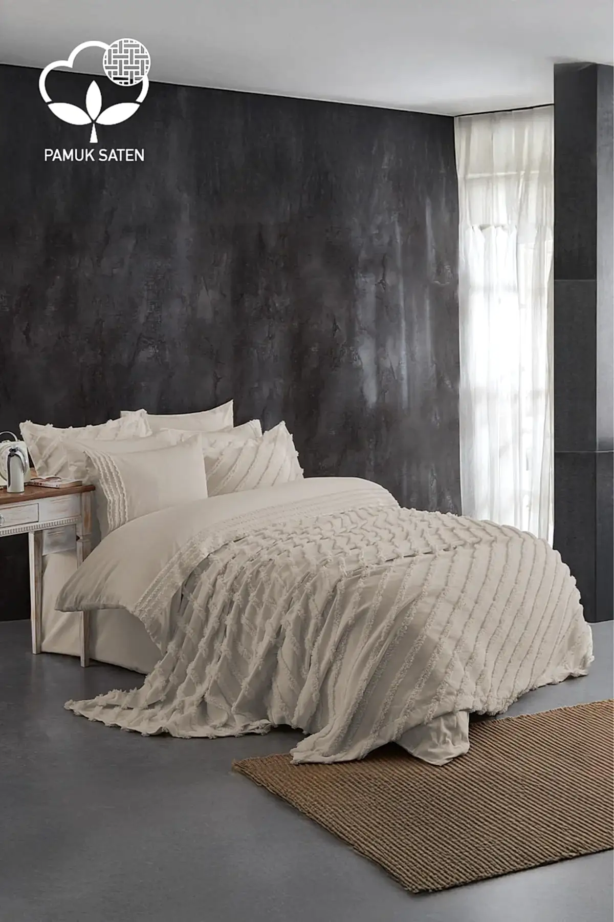 Lucas Pelüş Çift Kişilik 9 Parça Nevresim + Pike Set - Nazik Home - Yuvama Değer!