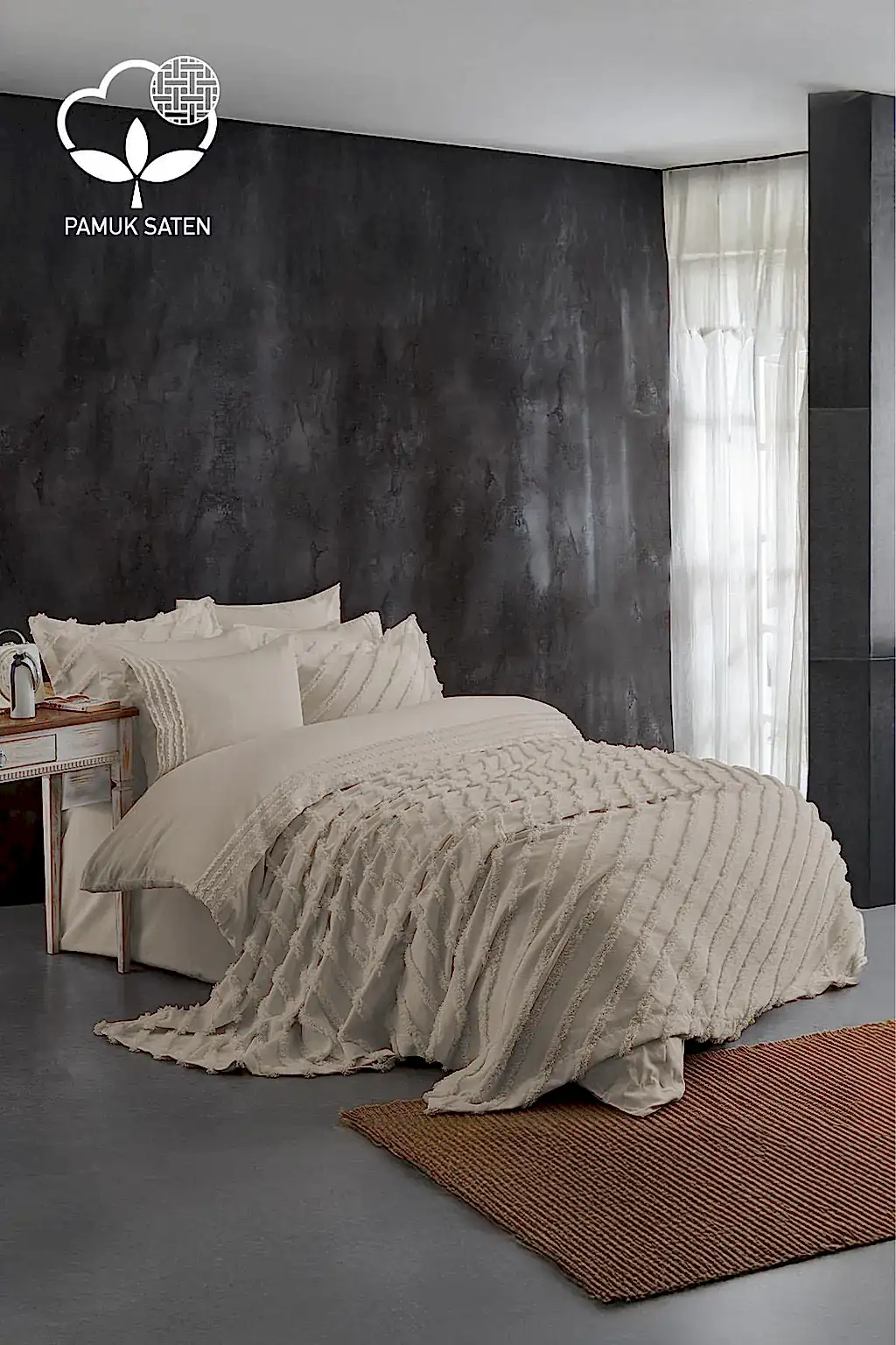 Lucas Pelüş Çift Kişilik 9 Parça Nevresim + Pike Set - Nazik Home - Yuvama Değer!