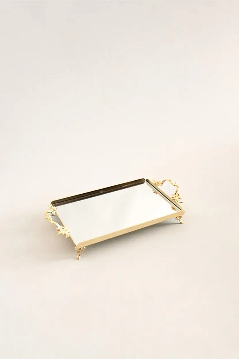 Mabel Zarif Kulplu Altın Küçük Tepsi (26 x 18 cm) - Nazik Home - Yuvama Değer!