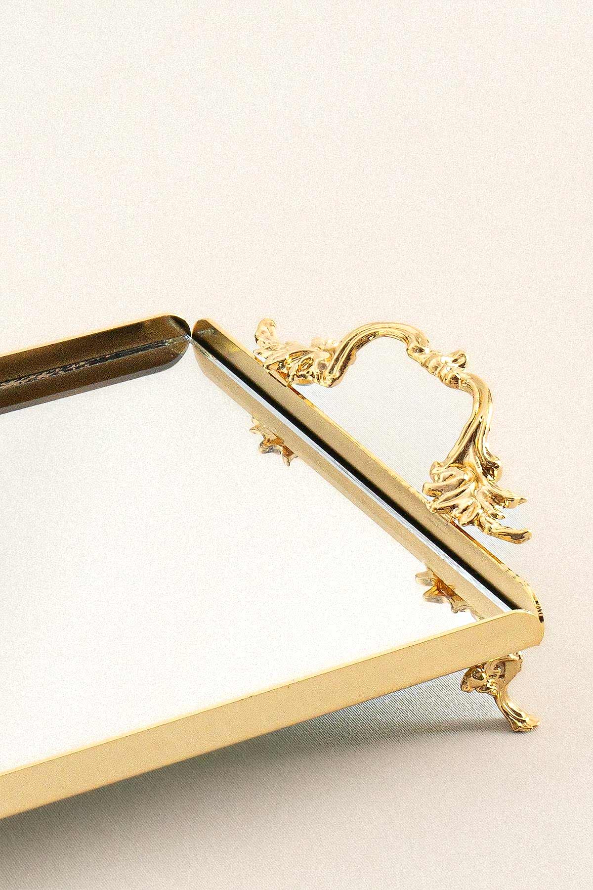 Mabel Zarif Kulplu Altın Küçük Tepsi (26 x 18 cm) - Nazik Home - Yuvama Değer!