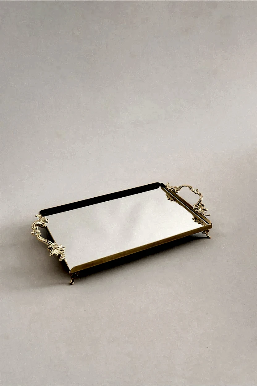 Mabel Zarif Kulplu Altın Orta Tepsi (32 x 22 cm) - Nazik Home - Yuvama Değer!