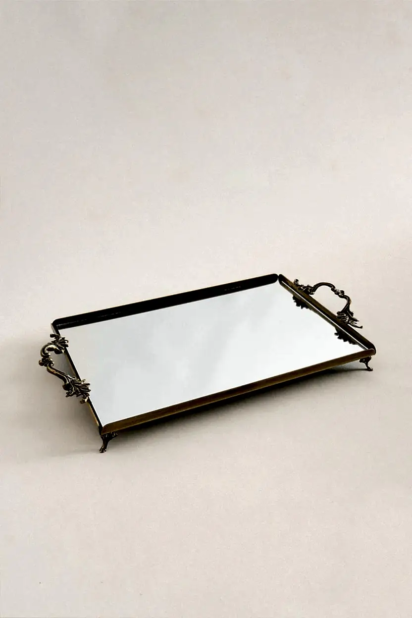 Mabel Zarif Kulplu Eskitme Büyük Tepsi (40 x 26 cm) - Nazik Home - Yuvama Değer!