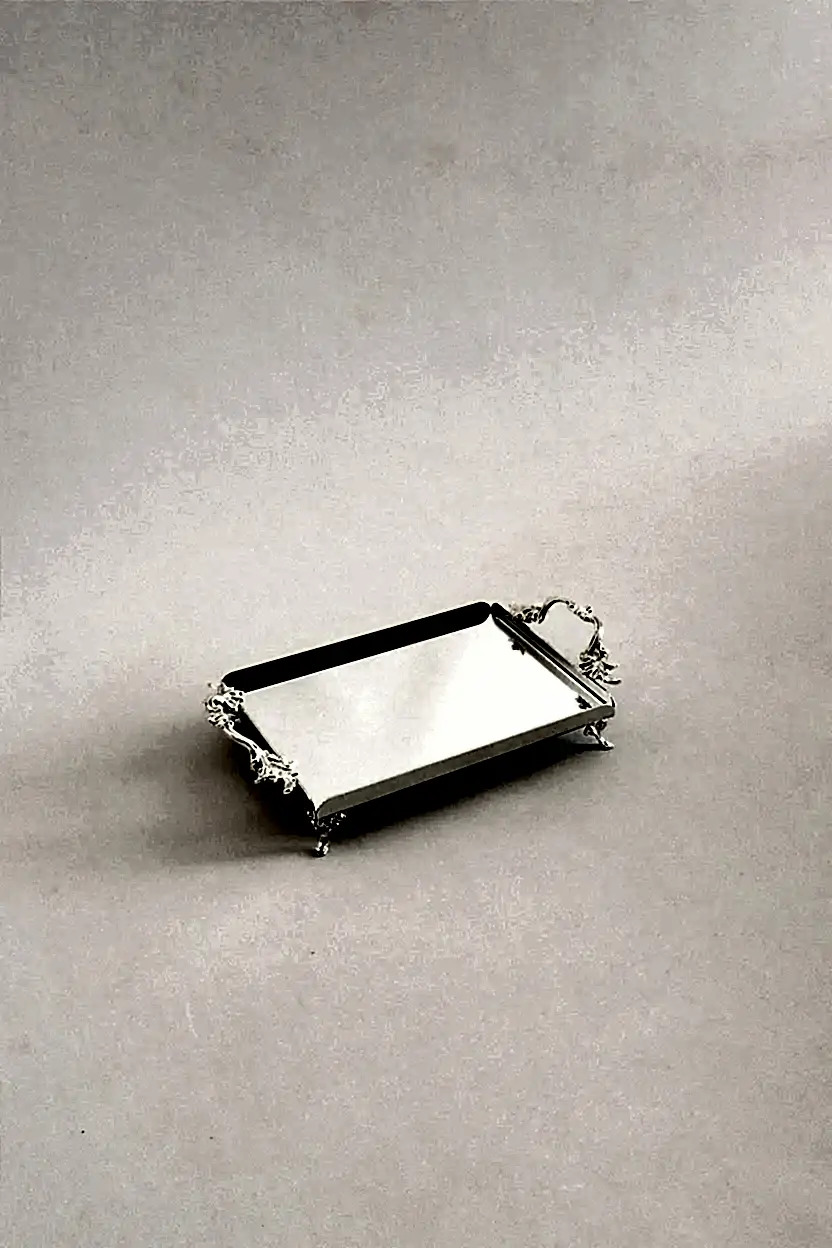 Mabel Zarif Kulplu Gümüş Mini Tepsi (25 x 15 cm) - Nazik Home - Yuvama Değer!