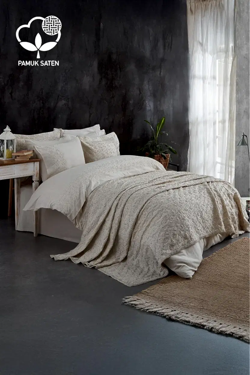 Maria İşlemeli Çift Kişilik 9 Parça Nevresim + Pike Set - Nazik Home - Yuvama Değer!