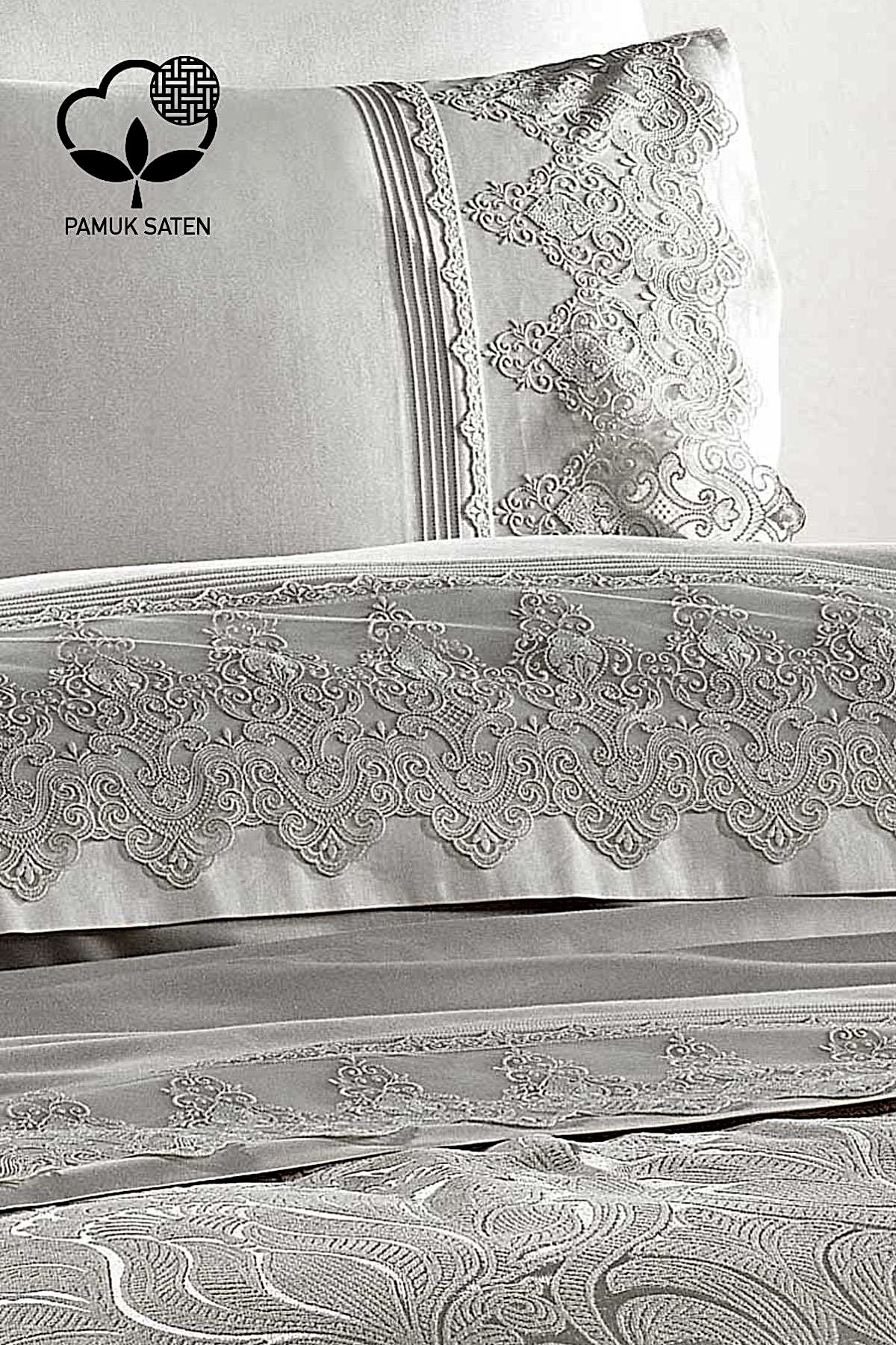 Marissa Güpürlü ve Jakarlı Pamuk Saten Pikeli Nevresim Takımı - Nazik Home - Yuvama Değer!
