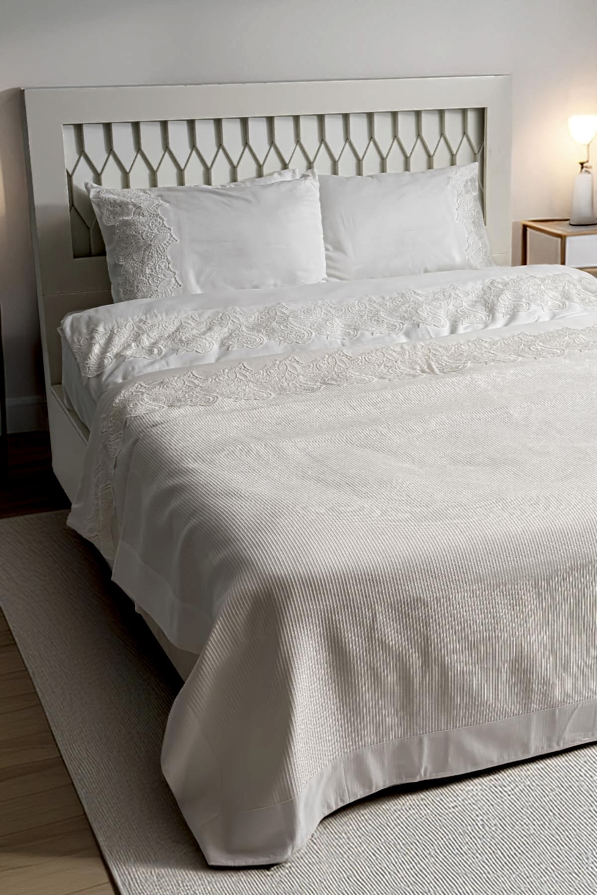 Mirena Dantelli Çift Kişilik 7 Parça Nevresim + Pike Set