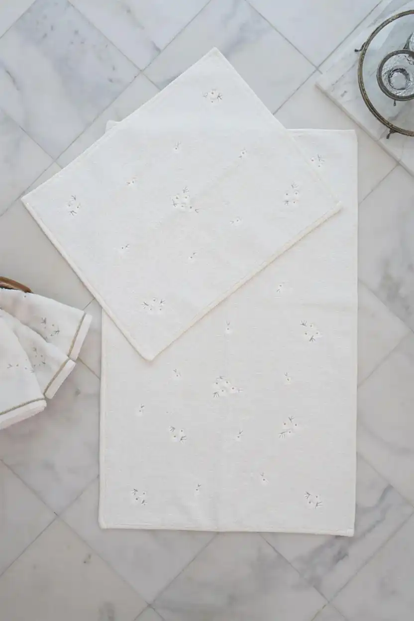 Nadia Papatya Nakışlı 2'li Paspas Set (60 x 100 cm)