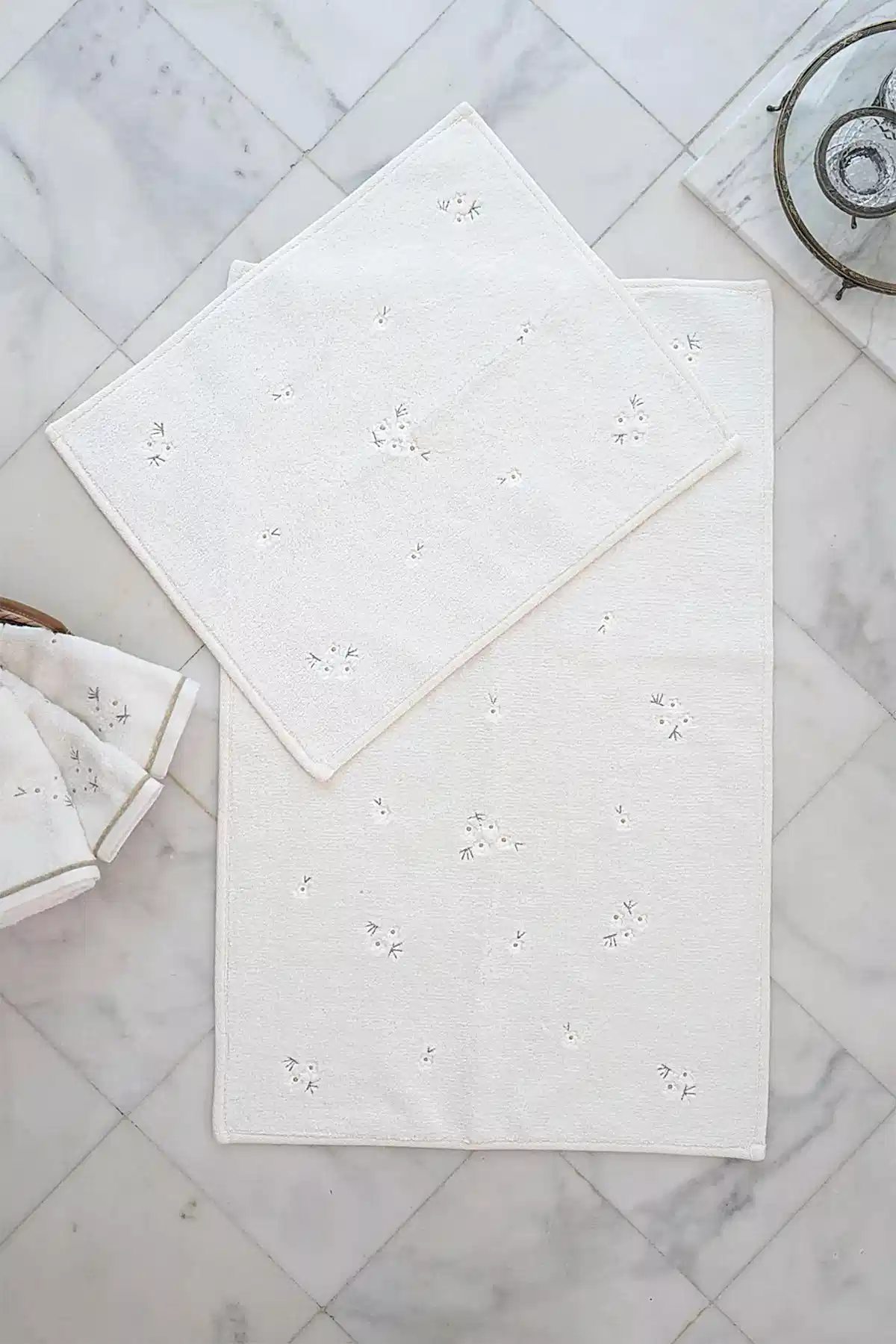 Nadia Papatya Nakışlı 2'li Paspas Set (60 x 100 cm)