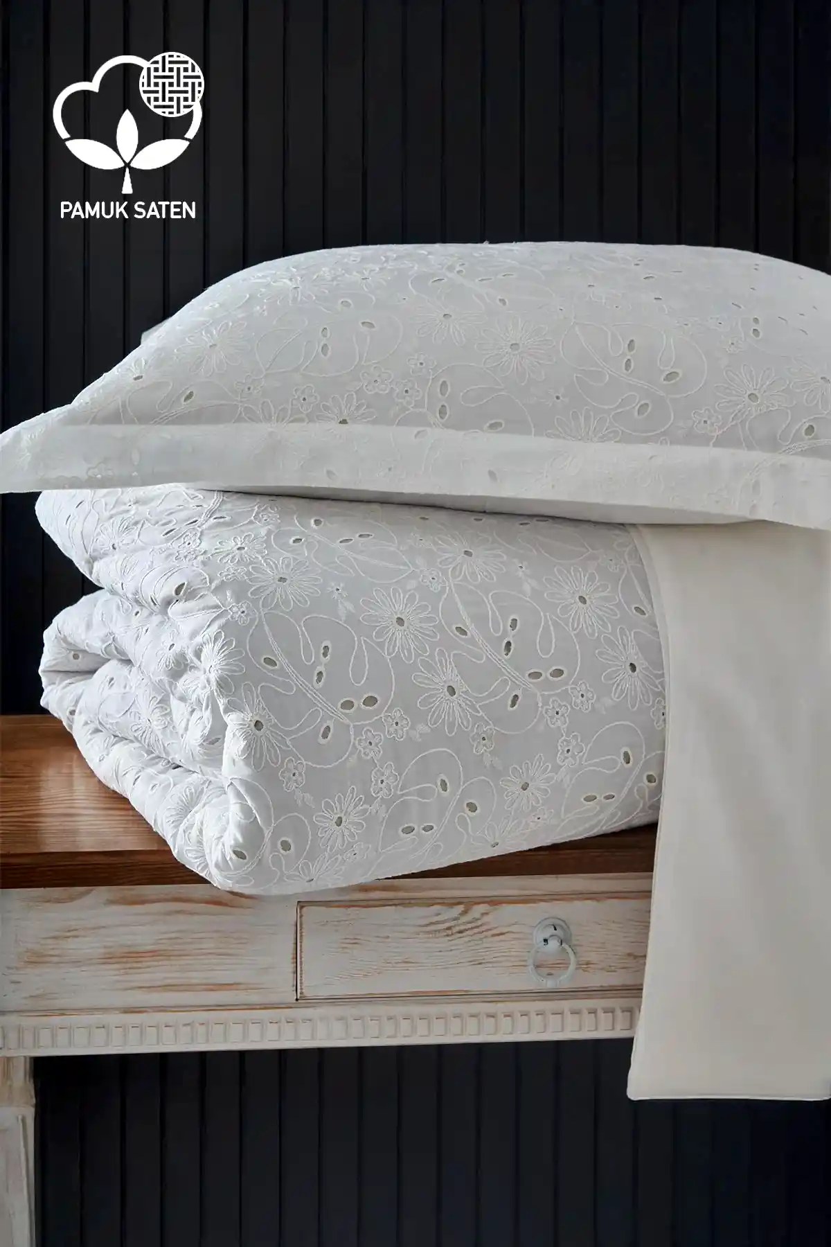 Nill İşlemeli Pamuk Saten Çift Kişilik 6 Parça Nevresim Takımı - Nazik Home - Yuvama Değer!