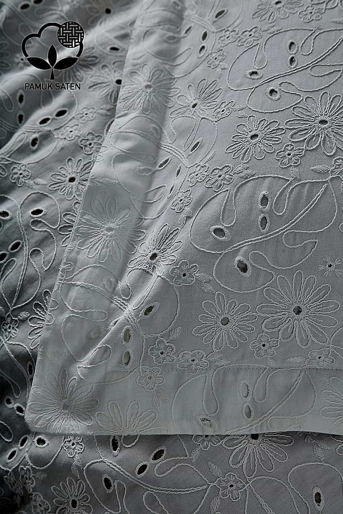 Nill İşlemeli Pamuk Saten Çift Kişilik 6 Parça Nevresim Takımı - Nazik Home - Yuvama Değer!