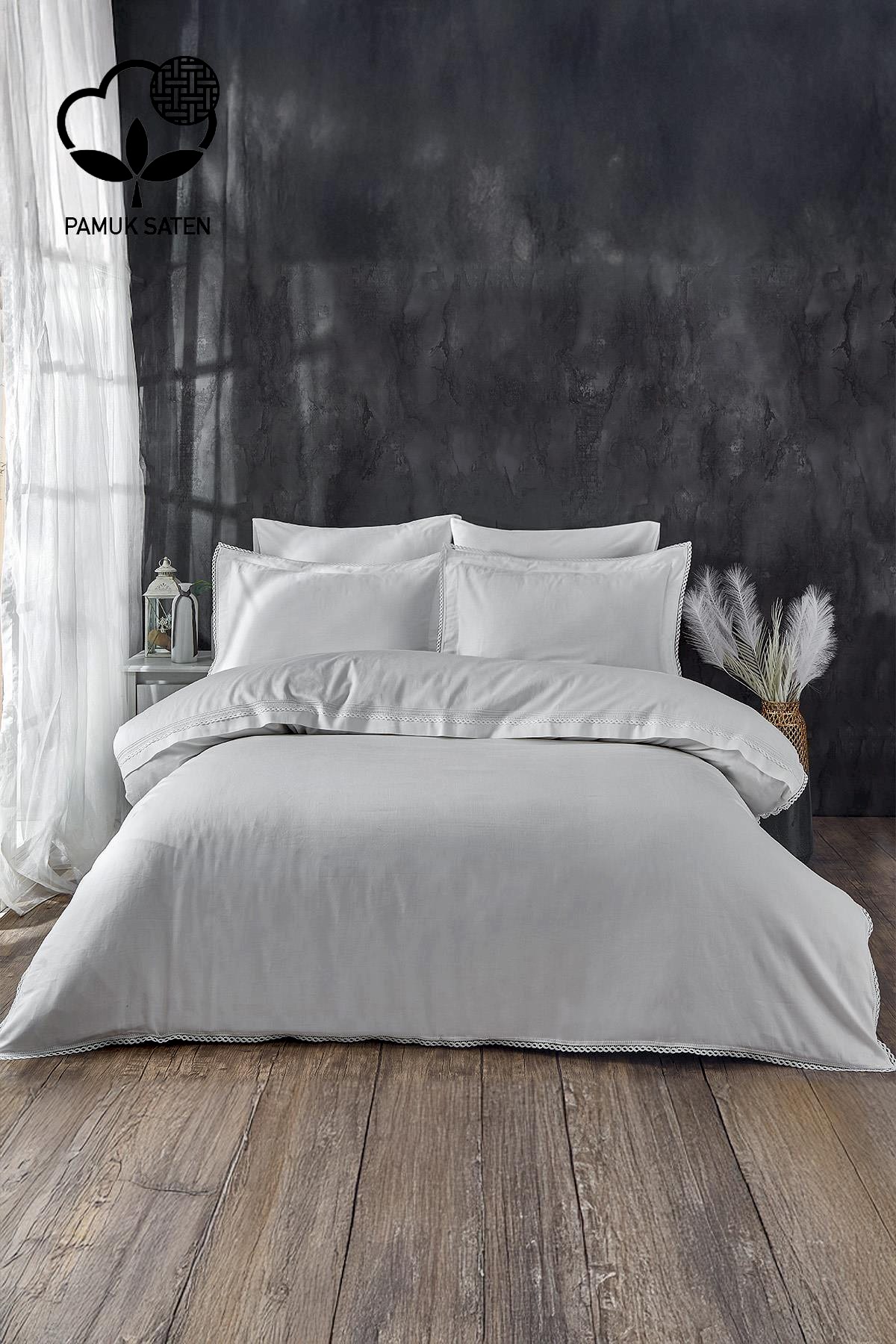 Portie Dantelli Pamuk Saten King Size 6 Parça Nevresim Takımı - Nazik Home - Yuvama Değer!