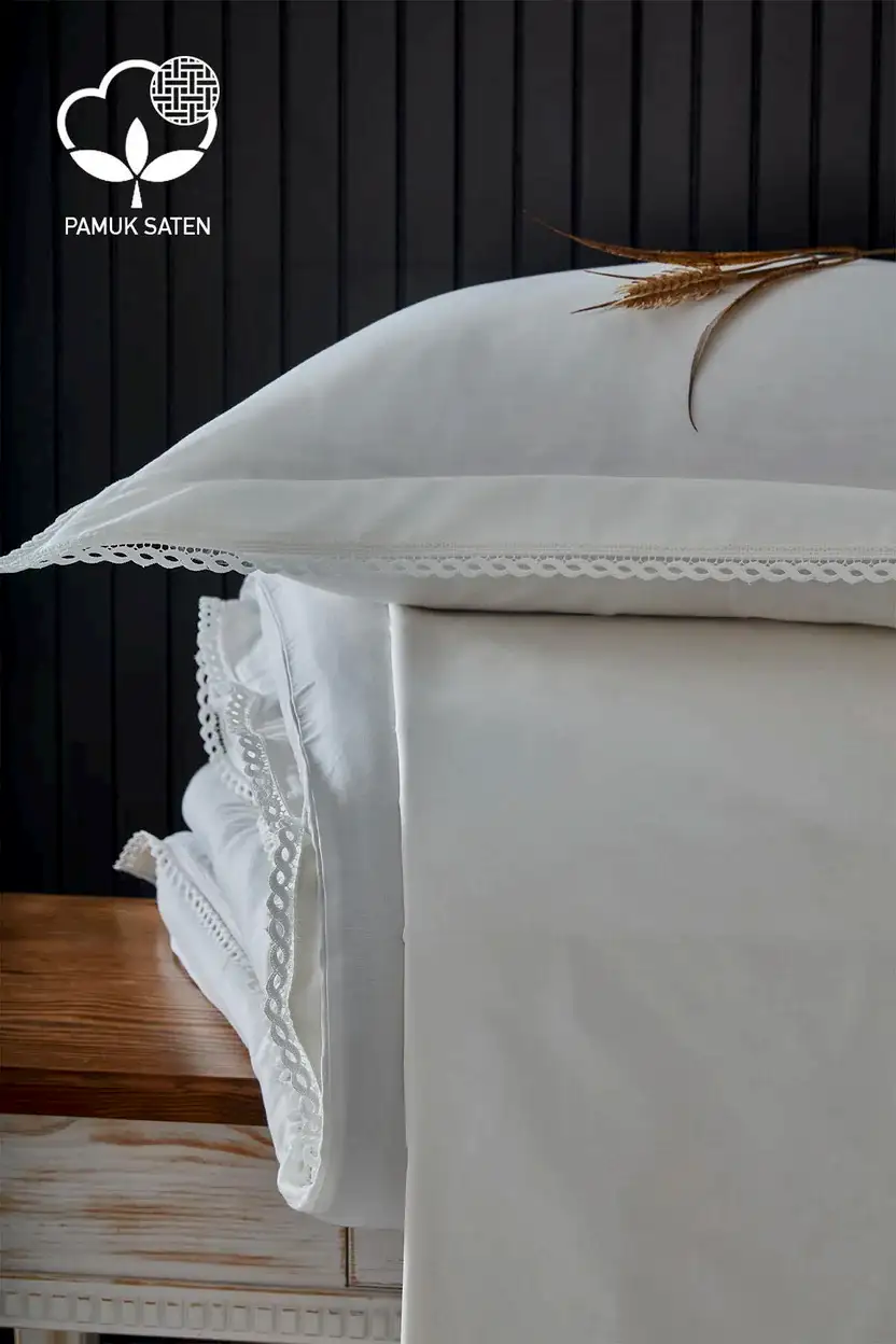 Portie Dantelli Pamuk Saten King Size 6 Parça Nevresim Takımı - Nazik Home - Yuvama Değer!