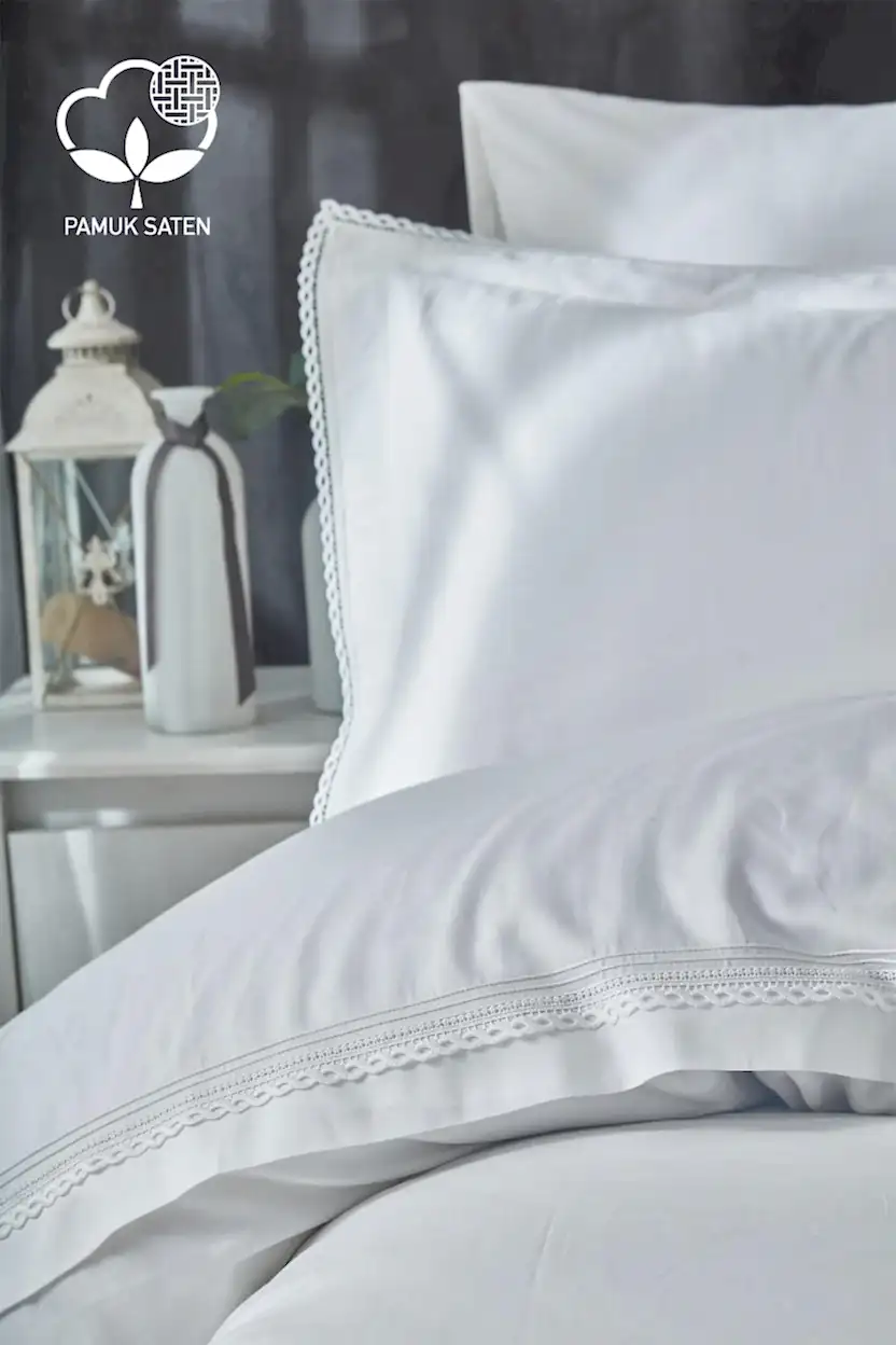 Portie Dantelli Pamuk Saten King Size 6 Parça Nevresim Takımı - Nazik Home - Yuvama Değer!