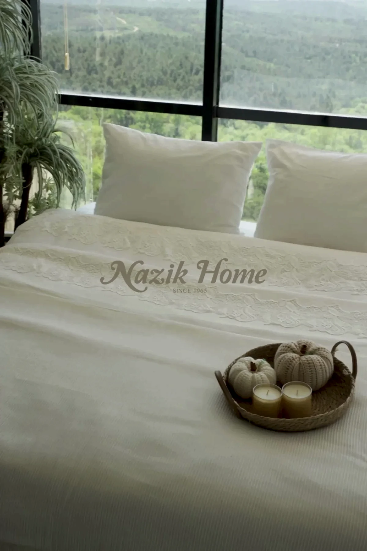 Mirena Dantelli Çift Kişilik 7 Parça Nevresim + Pike Set