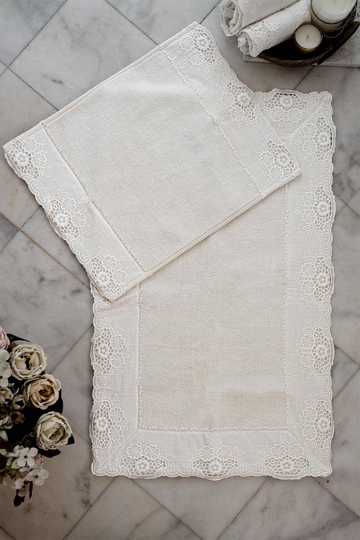 Puerta Çiçek İşlemeli 2'li Paspas Set (60 x 100 cm)