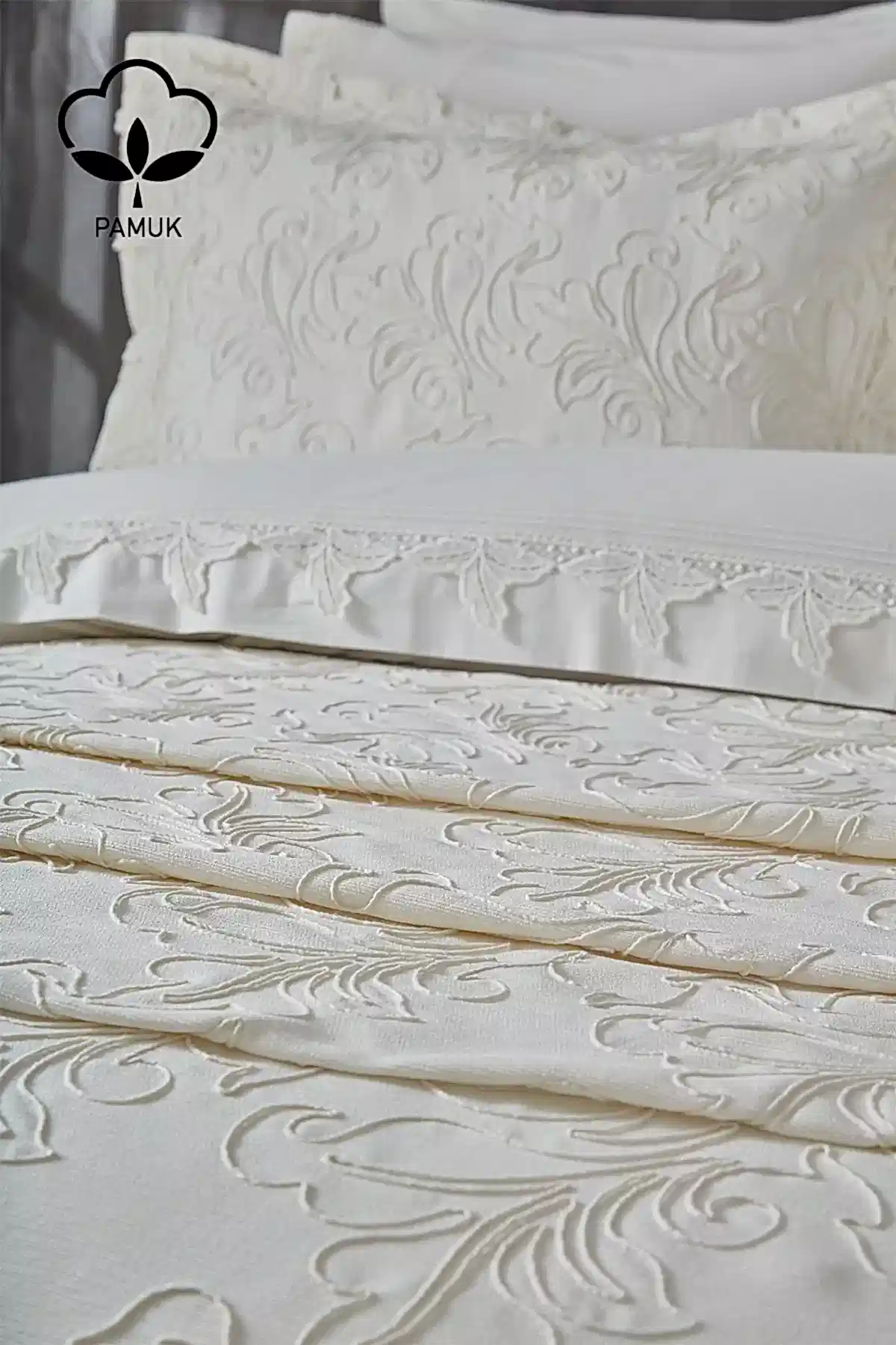 Ribera İşlemeli Çift Kişilik 9 Parça Nevresim + Pike Set - Nazik Home - Yuvama Değer!