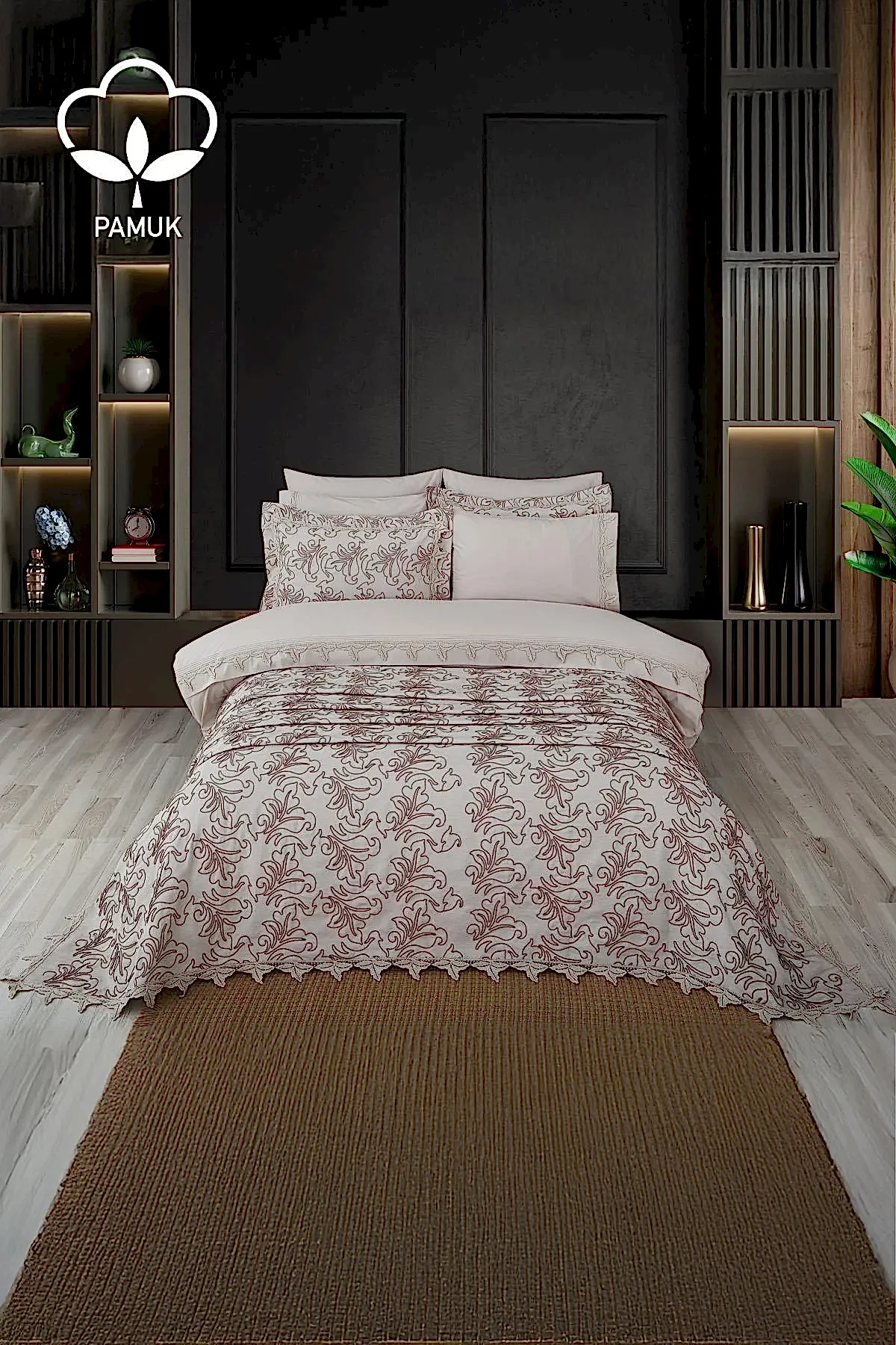 Ribera İşlemeli Çift Kişilik 9 Parça Nevresim + Pike Set - Nazik Home - Yuvama Değer!