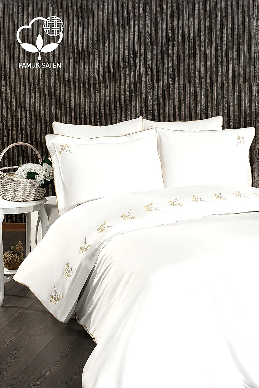 Sementa Çiçek Nakışlı Pamuk Saten King Size 6 Parça Nevresim Takımı - Nazik Home - Yuvama Değer!