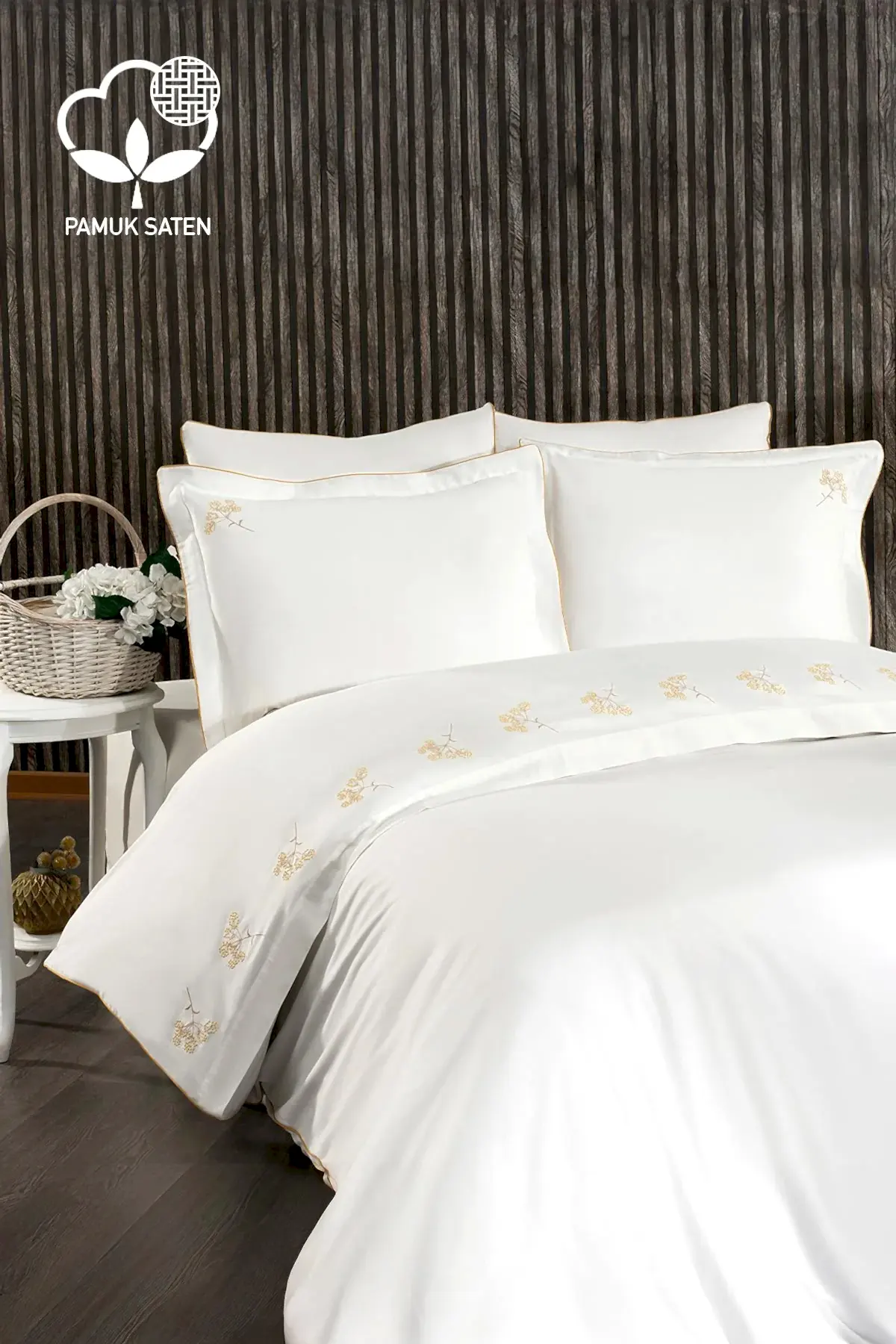 Sementa Çiçek Nakışlı Pamuk Saten King Size 6 Parça Nevresim Takımı - Nazik Home - Yuvama Değer!