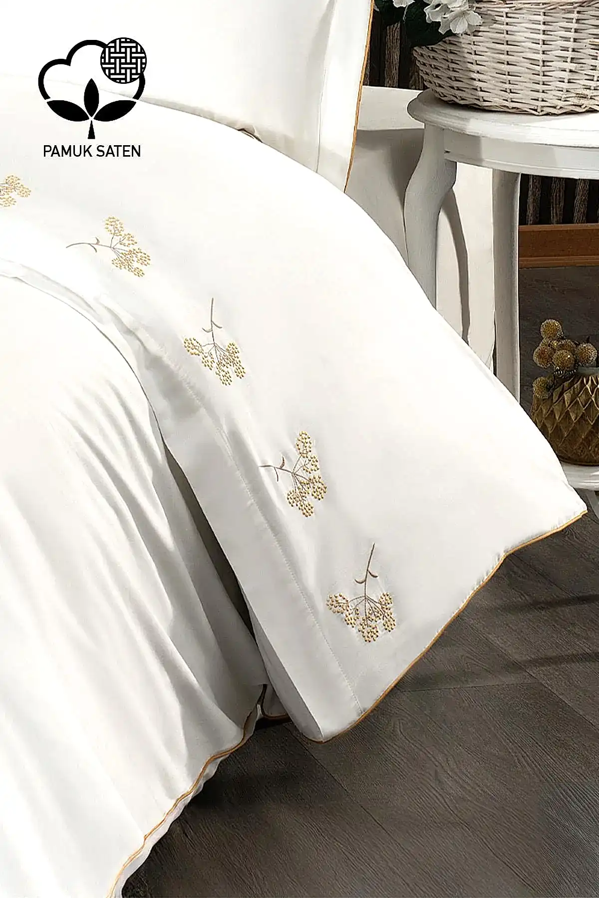 Sementa Çiçek Nakışlı Pamuk Saten King Size 6 Parça Nevresim Takımı - Nazik Home - Yuvama Değer!