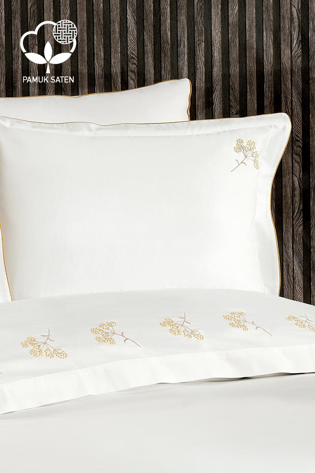 Sementa Çiçek Nakışlı Pamuk Saten King Size 6 Parça Nevresim Takımı - Nazik Home - Yuvama Değer!